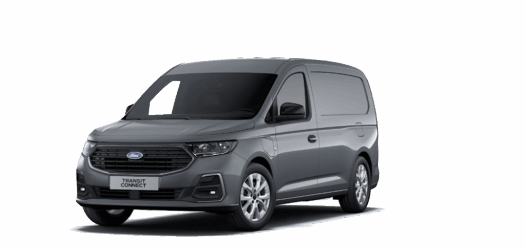Grå Ford Transit Connect varebil på hvit bakgrunn