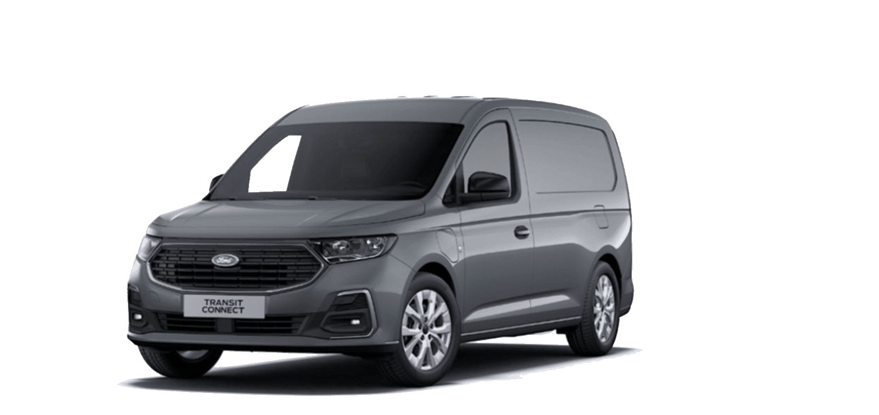 Grå Ford Transit Connect varebil på hvit bakgrunn